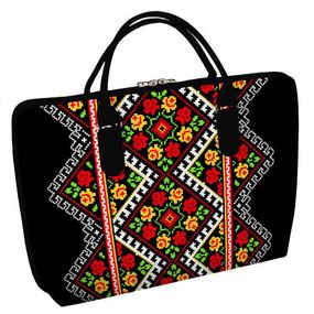 Сумка тканинна Саквояж Черный орнамент цветы 36х26 см (SW_15N186_BL)