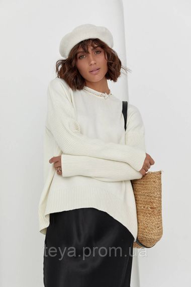 Жіночий в'язаний джемпер oversize колір молочний розмір S FL_000546 | Зображення 5