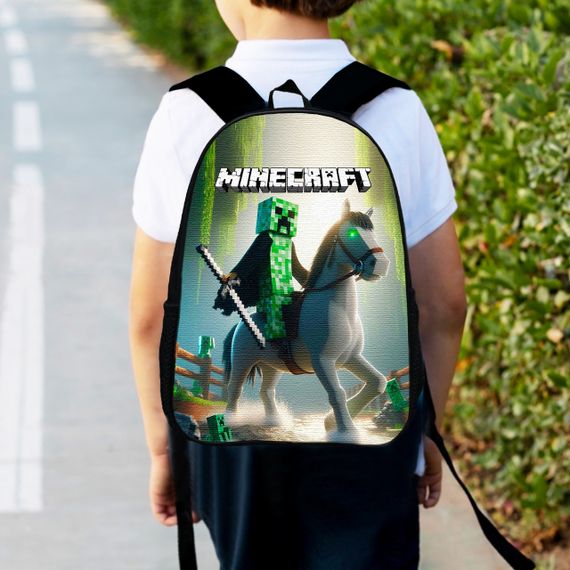 Рюкзак детский майнкрафт крипер на коне "Minecraft" 34х27см,городской ранец для мальчика (00530)