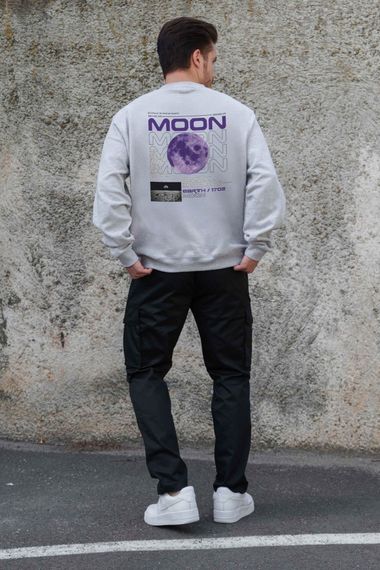 Утеплений оверсайз світшот на флісі з принтом Without Moon Gray | Зображення 1