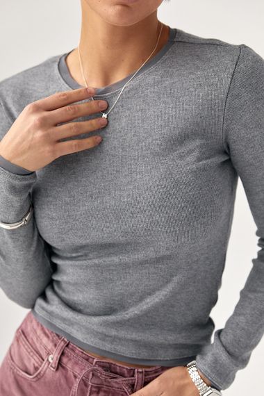 Однотонний лонгслів із сітчастою окантовкою - сірий цвет, M (є розміри) | Зображення 3