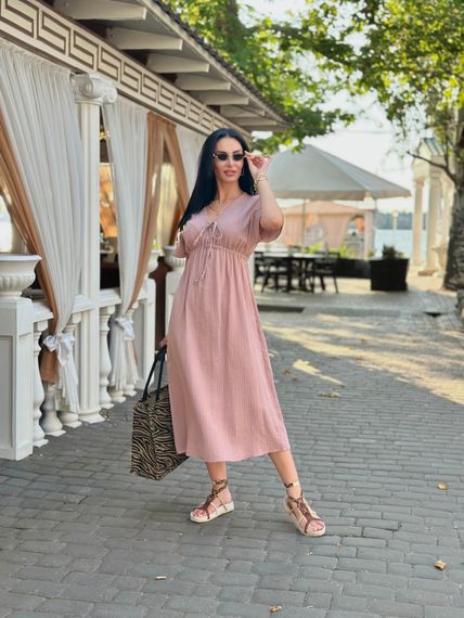 Жіноча довга літня сукня з мусліну легка із завищеною талією розмір 42/44 колір капучино GF58774 | Зображення 2