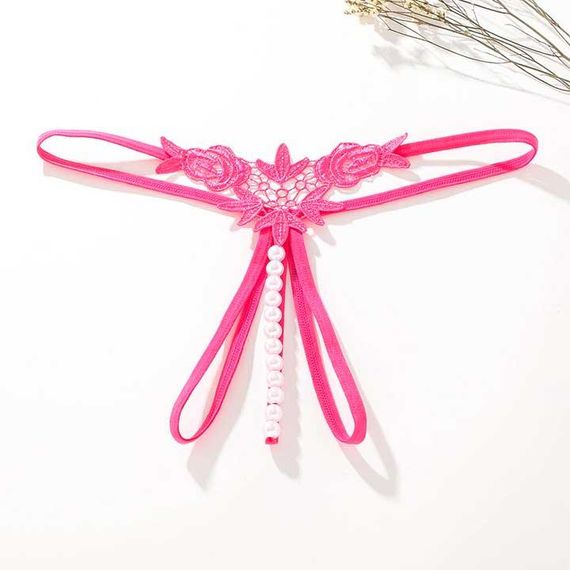 Стринги с бусинками и цветами фуксия – Эротическое бельё