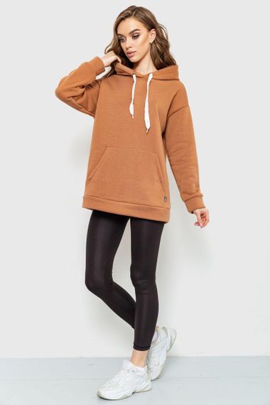 Худи женский на флисе  цвет коричневый 182R22037 | Зображення 1
