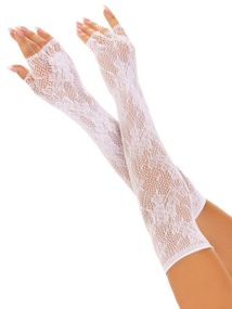 Мітенки Leg Avenue Lace Opera Length Fingerless Gloves, білі, ажурні, довжина вище ліктя Sex Aura