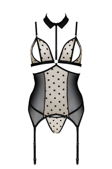 Корсет з відкритими грудьми Passion DOMINICA CORSET S/M beige, пажі для панчіх, стрінги | Зображення 2