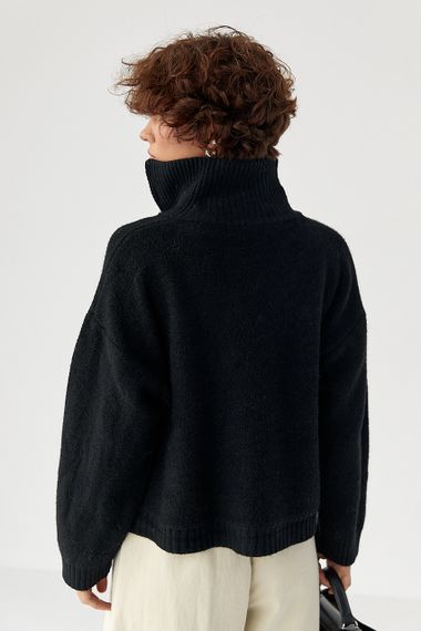 В'язаний кардиган на блискавці з кишенями - чорний цвет, ONE SIZE (є розміри) | Зображення 1