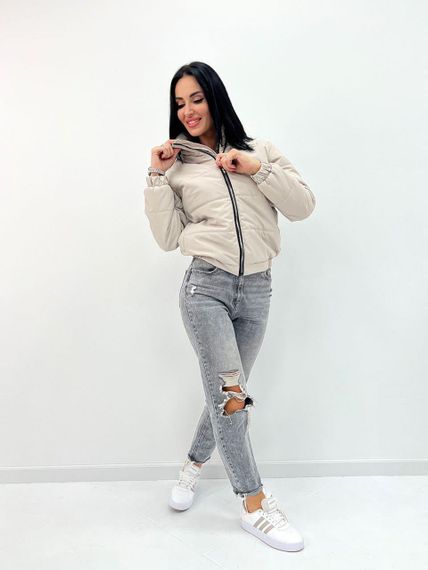 Женская демисезонная короткая куртка на молнии GF1215 цвет бежевый, размер 46/48