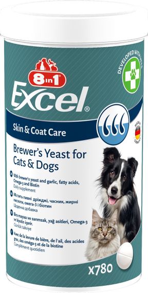Витамины для кожи и шерсти у кошек и собак 8in1 Excel Brewers Yeast, 780 табл