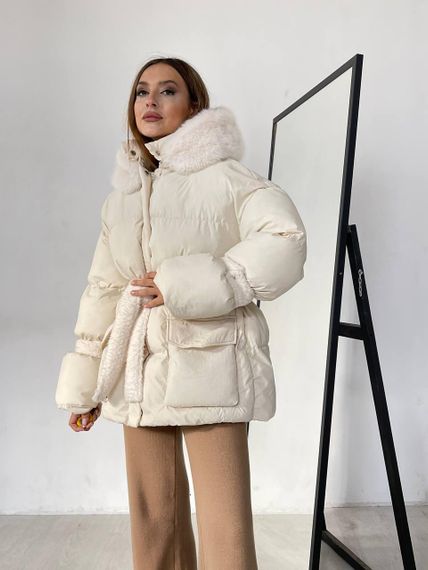 Пуховик с опушкой и капюшоном Cresh Puffer, молочный XL | Зображення 8