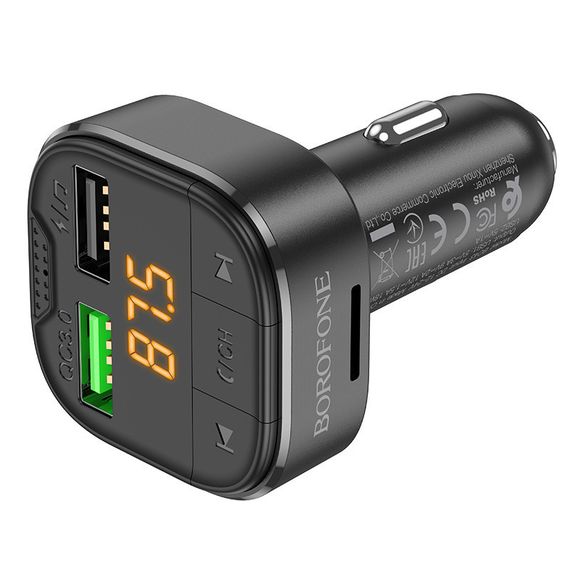 АЗУ FM модулятор Borofone BC43 Flash 18W+QC3.0 (2USB-A) Black | Зображення 4