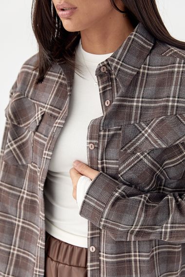 Клітчаста сорочка з напівкруглим низом - коричневий цвет, L (є розміри) | Зображення 3