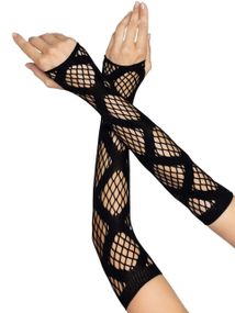 Длинные митенки Leg Avenue Faux wrap net arm warmers One size Black, крупная сетка sexstyle