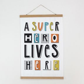 Тканинний постер на стіну A super hero lives here 60х93 см (TPSR_22S058)