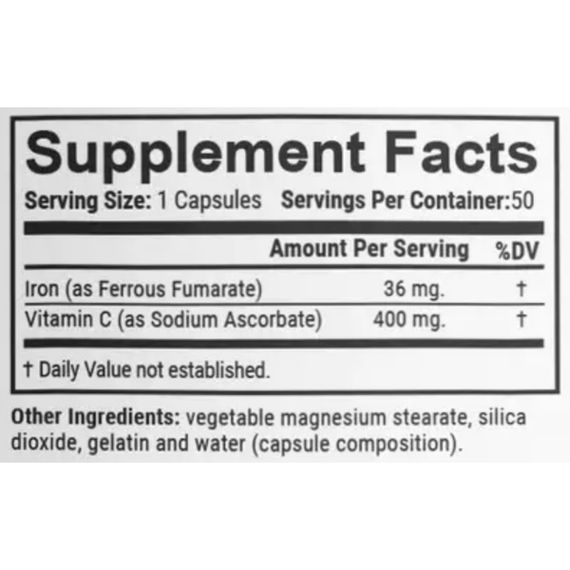 Мікроелемент Залізо En`vie Lab Iron (chelated fumarate) 36 mg 50 Caps | Зображення 1