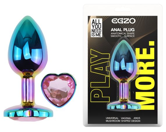 Анальна пробка з кристалом EGZO - Multicolor Heart Plug Pink size M Sex Aura