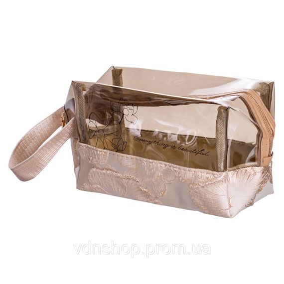 Набор прозрачных женских косметичек для дома 2 (шт) косметичка дорожная в сумку для косметики, макияжа, лекарств, кистей Бежевый | Зображення 2