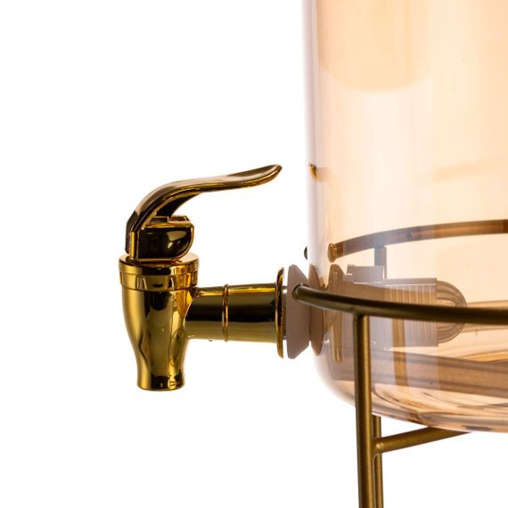 Лимонадница стеклянная 3.6 л с золотым краном и подставкой круглая банкетная ёмкость для напитков HP-34-18 | Зображення 6