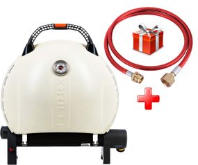 КОМПЛЕКТ Портативний переносний газовий гриль O-GRILL 900, кремовий + шланг в подарунок! Код: 013372
