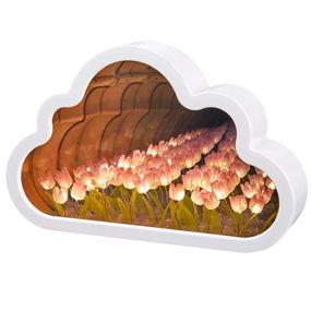 Ночник настольный Облако с тюльпанами, 20х13х4 см / Светодиодный светильник зеркало / Ночник в форме облака