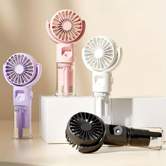 Ручной вентилятор с распылителем воды и USB, Черный / Аккумуляторный мини вентилятор | Зображення 1
