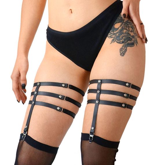 Гартеры со стразами Art of Sex - Floy, натуральная кожа, Размер XS - 2XL, цвет Черный sexstyle