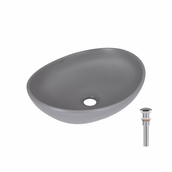Раковина накладная Qtap Dove 415x340x140 мм, Stone grey, овальная, с донным клапаном QTDOV188SG49783