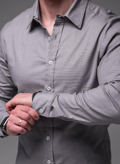 Чоловіча лляна сорочка з довгим рукавом на ґудзиках колір сірий, розмір XL RA2389 | Зображення 4