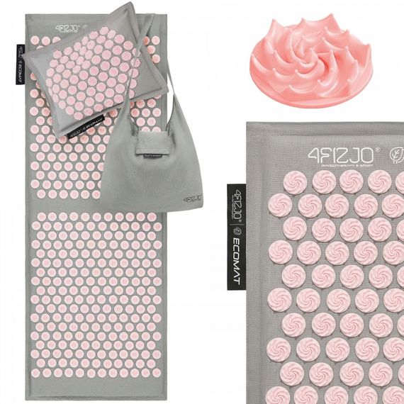 Килимок акупунктурний з подушкою 4FIZJO Eco Mat XL Аплікатор Кузнєцова 4FJ0515 Grey/Pink (P-5907739313607)