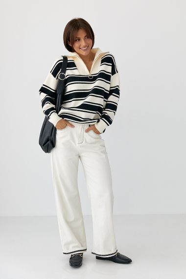 В'язаний светр із блискавкою на горловині - чорний цвет, ONE SIZE (є розміри) | Зображення 2