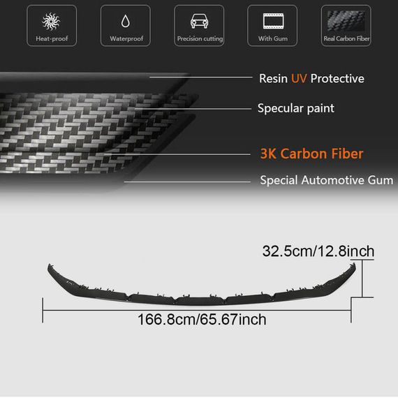 Накладка на передній бампер Lip V2 (для C43 AMG 2019-2021, Карбон) для Mercedes C-сlass W205 рр | Зображення 3