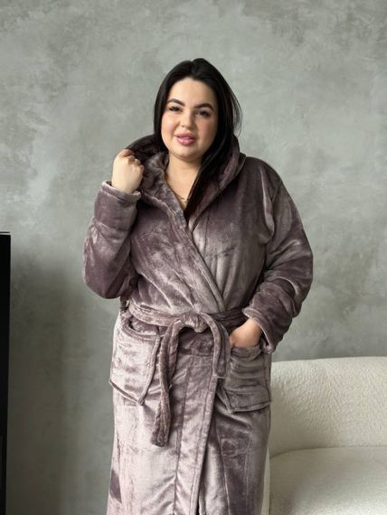 Теплий жіночий халат PLUS SIZE шоколадного кольору | Зображення 4