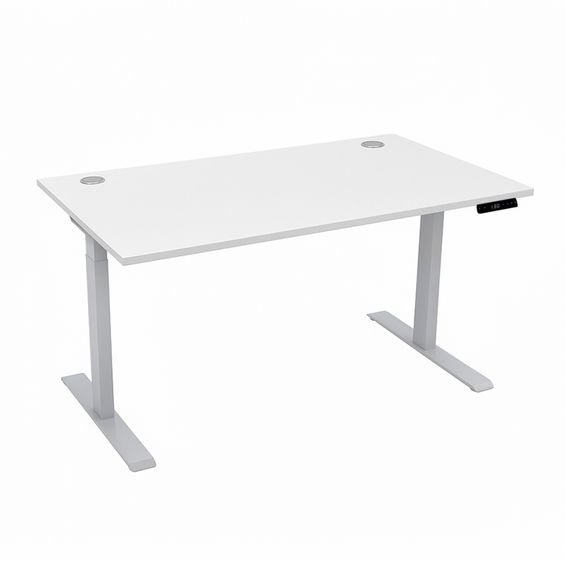 Стіл з електричним регулюванням висоти, двомоторний, 2-ступеневий, з двома заглушками, сірий каркас, 1600х800х718-1223 мм | Зображення 1