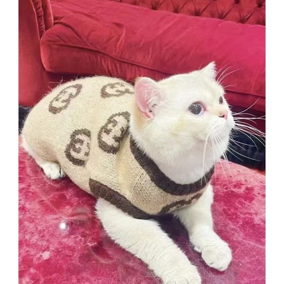 Брендовый свитер для собак GUCCI без передних лапок, с большими коричневыми значками бренда, бежевый | Зображення 4