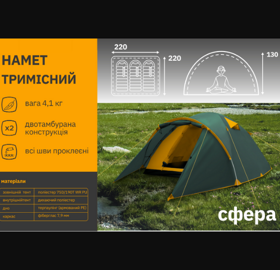 Палатка Сфера тримісна СИЛА | Зображення 3