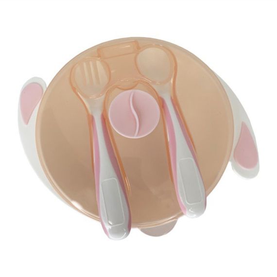 Тарелка на присоске с ложкой и вилкой MGZ-0109(Peach) 350 мл | Зображення 1