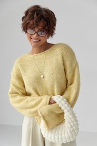 В'язаний мохеровий джемпер із широкими рукавами - жовтий цвет, ONE SIZE (є розміри)