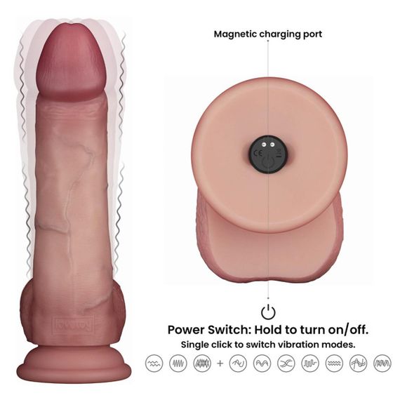 Реалістичний вібратор - Vibrating Sliding Skin Pro II Dual Layer Silicone Dong 8" Flesh Sex Aura | Зображення 9