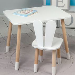 Прямокутний стіл та стіл дитячий білосніжний зайчик. Білий дитячий столик