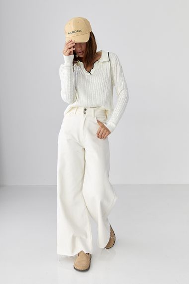 Кофта-поло з косичками - молочний цвет, ONE SIZE (є розміри) | Зображення 2