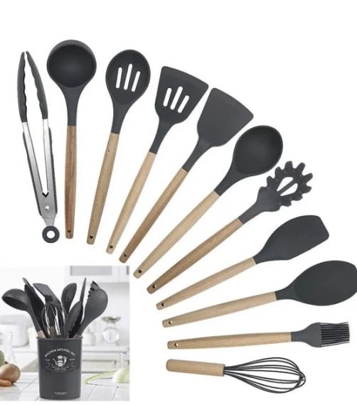 Силіконовий кухонний набір приладдя Kitchen stuff 12 предметів BLACK | Зображення 6