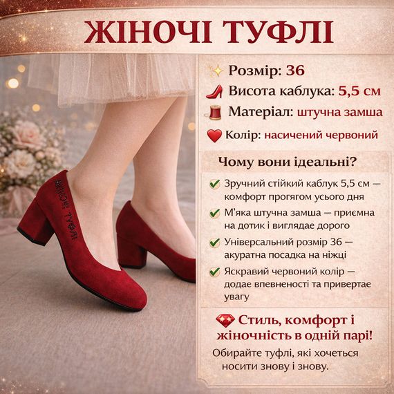 Женские туфли лодочки красивые на среднем устойчивом  каблуке классика , классические модные 36 р бордовые | Зображення 1