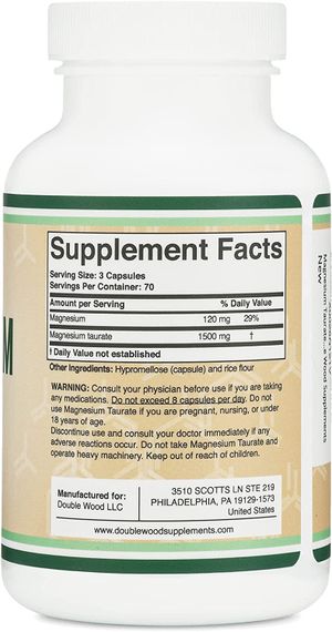 Таурат магнію Double Wood Magnesium Taurate 1500 mg 210 capsules | Зображення 1