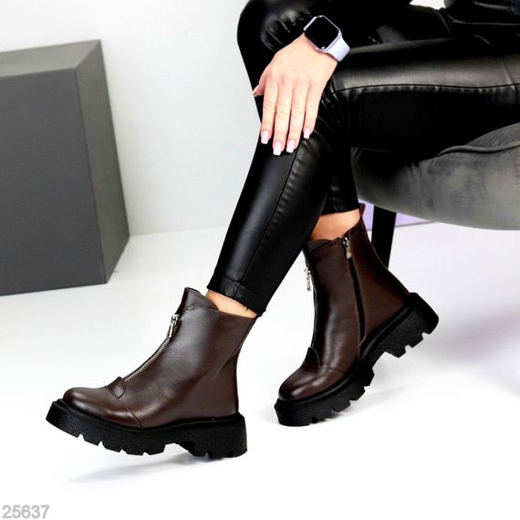 Теплые повседневные кожаные ботинки на молнии цвет Шоколад | Зображення 5