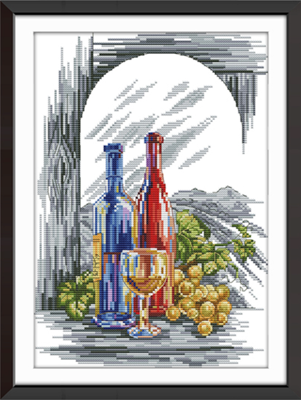 Набор для вышивания по нанесённой на канву схеме "Wine. AIDA 14CT printed 27*36 см