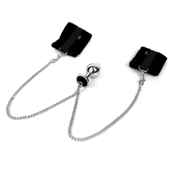 Наручники з металевою анальною пробкою Art of Sex Handcuffs with Metal Anal Plug  size M Black | Зображення 2