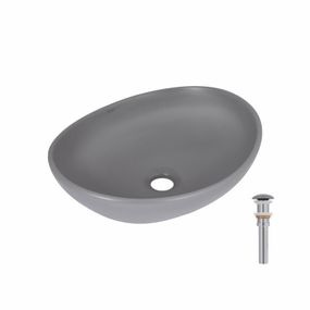 Раковина накладная Qtap Dove 415x340x140 мм, Stone grey, овальная, с донным клапаном QTDOV188SG49783