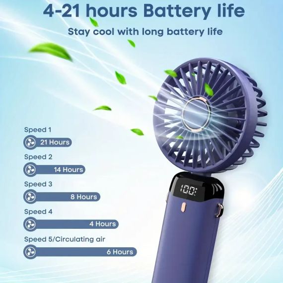 Переносний домашній мінівентилятор з USB-зарядкою, складаний на 90°, цифровий дисплей | Зображення 6