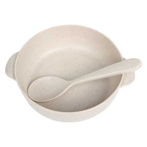 Тарелка с ложкой Lesko A238 Beige из пшеничной соломы для детей | Зображення 2