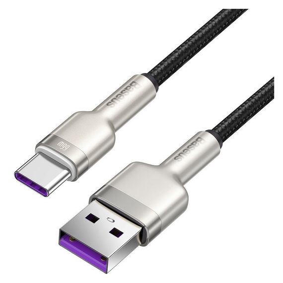 Дата кабель USB 3.1 AM to Type-C 0.25m CAKF 6.0A 66W Cafule Series Metal Data Cable Black Baseus (CAKF000001) | Зображення 1